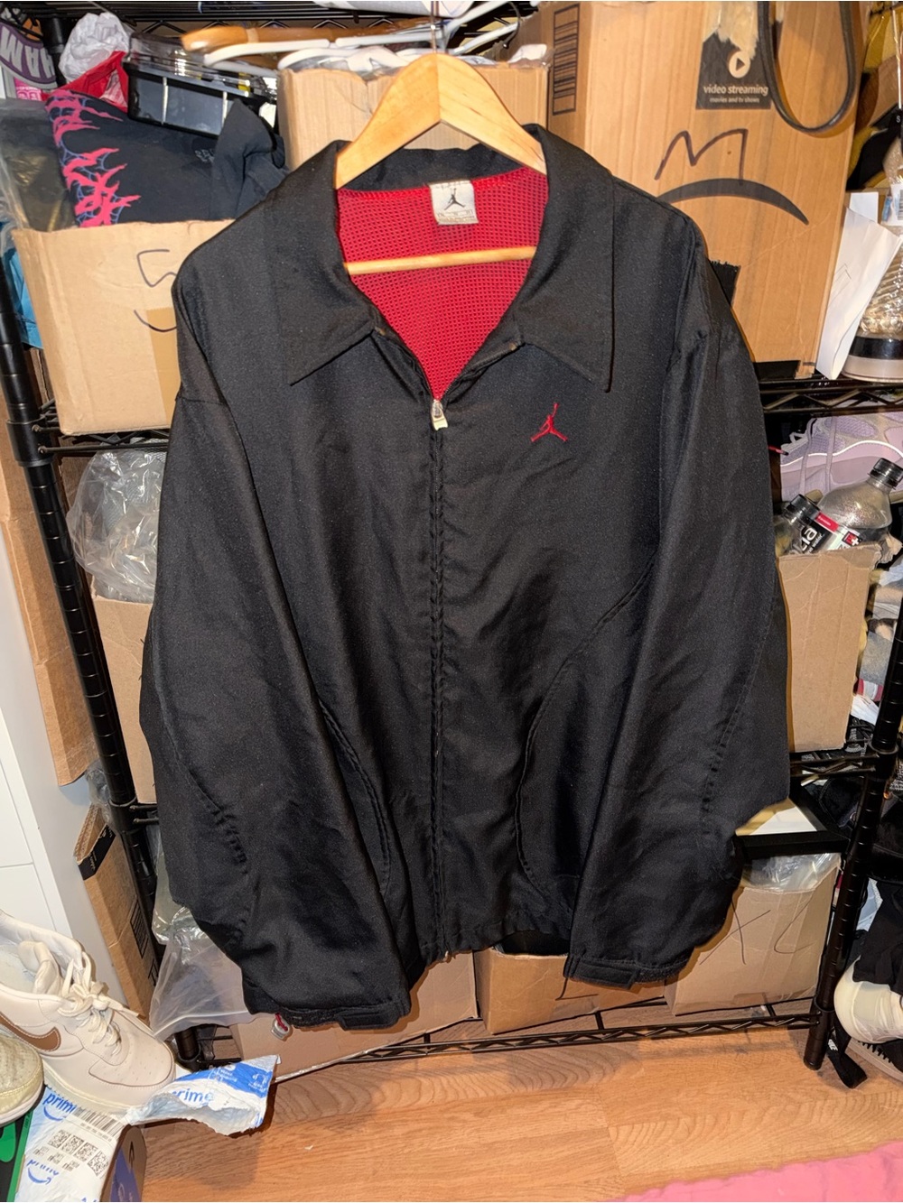 Men’s Air Jordan Black / Red Zip Up Jordan  Spellout Jacket Size 2XL